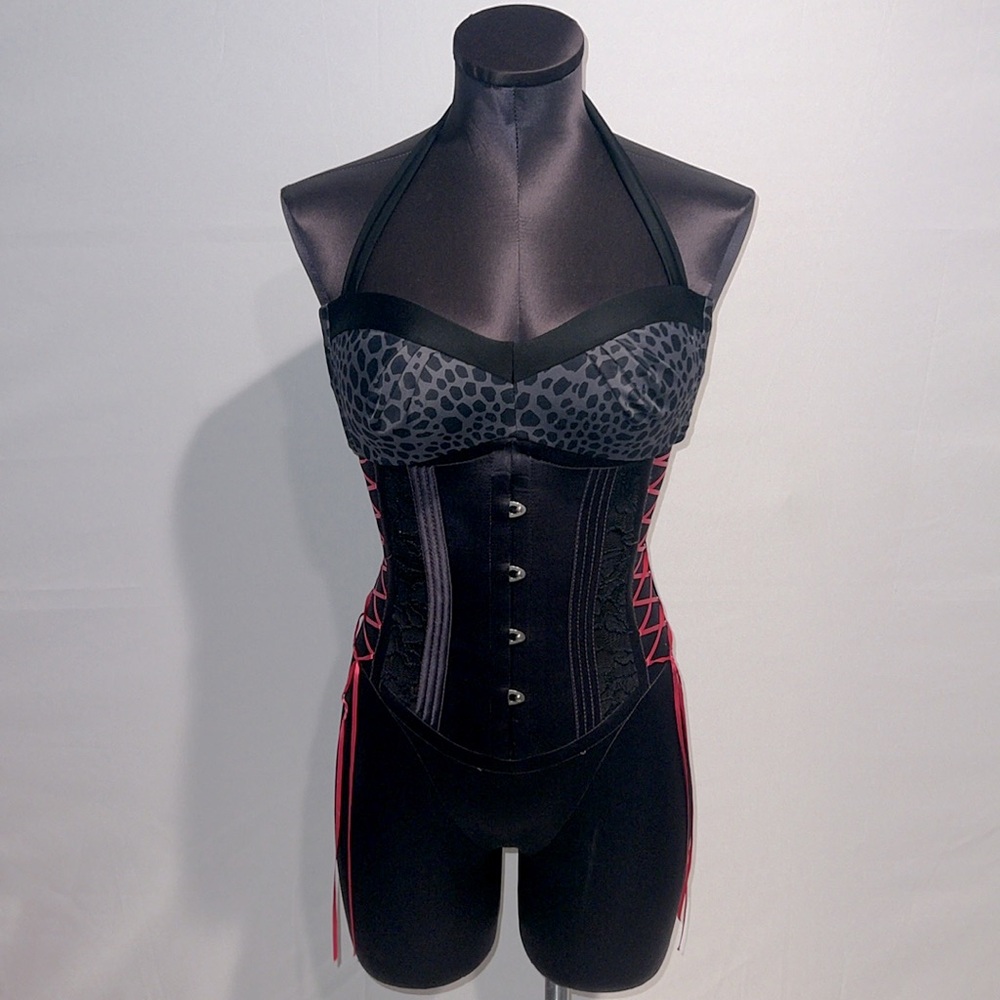 Black/Gray Soft Cheetah Halter Bikini Top!